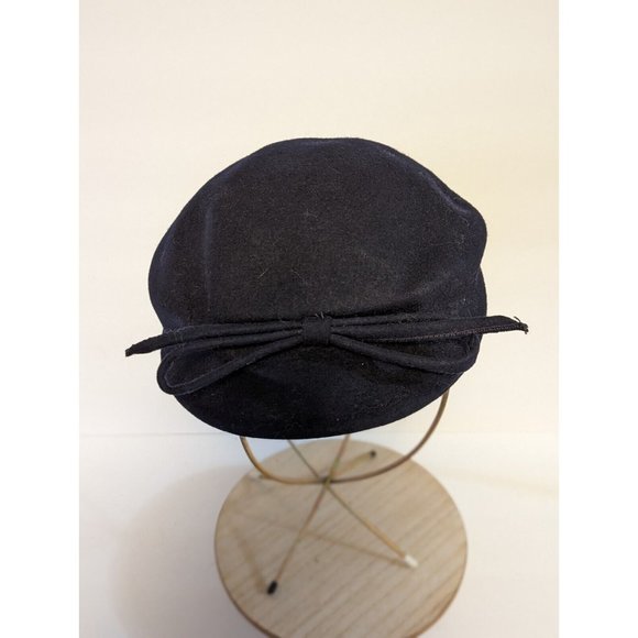 Vintage Glenover Hat Navy Blue Felt Wool Ladies Bow Ribbon Riding Casual 40s 50s - Picture 1 of 8